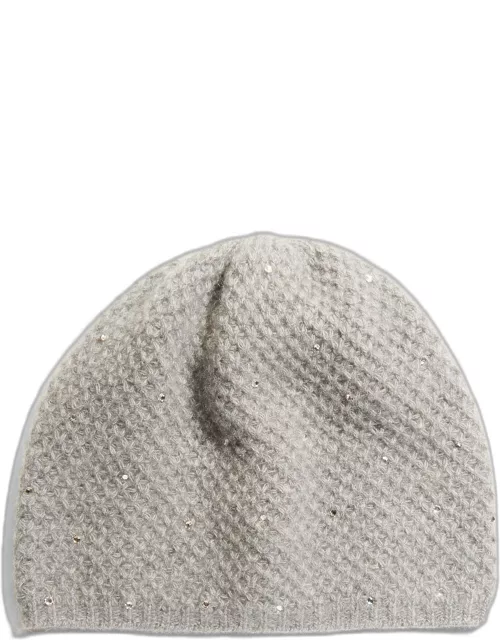 Honeycomb-Knit Cashmere Beanie with Crystal