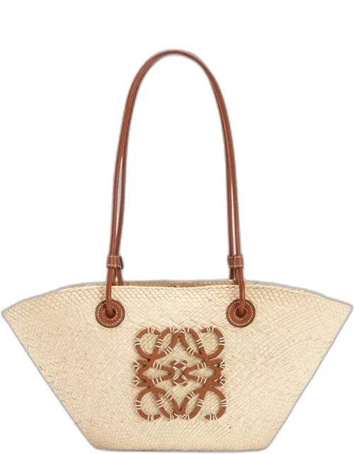 x Paula's Ibiza Anagram Small Basket Bag in Iraca Palm with Leather Handle