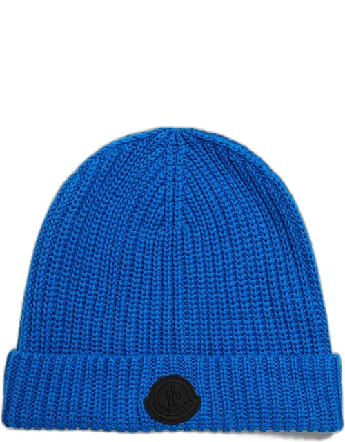 Men's Ribbed Logo-Patch Beanie Hat