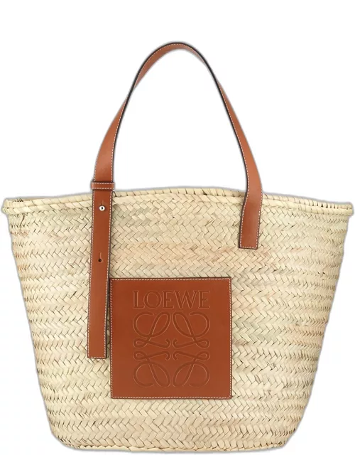 Basket Bag Large in Palm Leaf with Leather Handle
