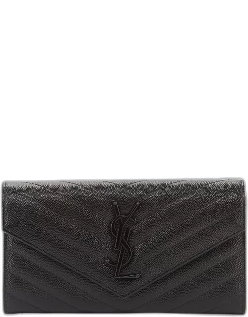 YSL Monogram Large Flap Wallet in Grained Leather