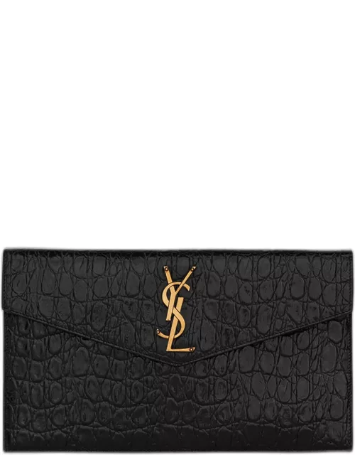 Uptown YSL Pouch in Croc-Embossed Leather