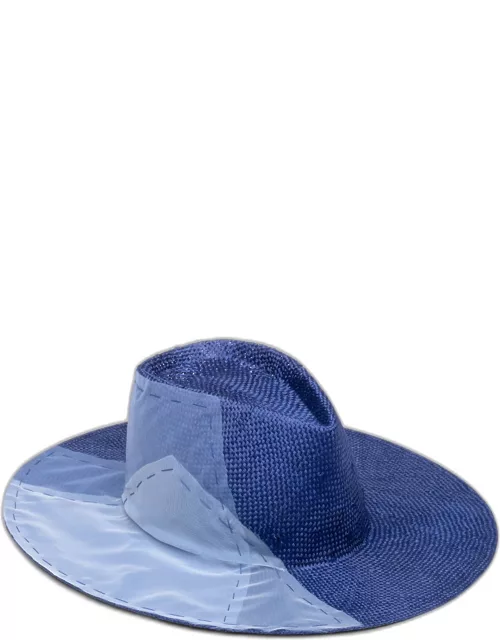 Harlowe Wide-Brim Sisal & Organza Fedora Hat