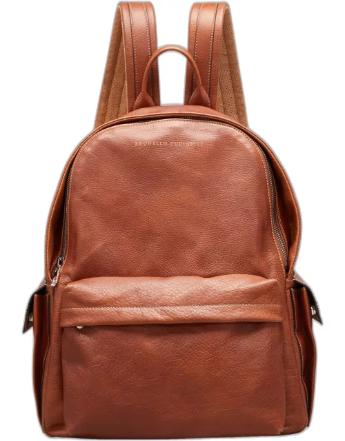 Men's Grained Leather Backpack