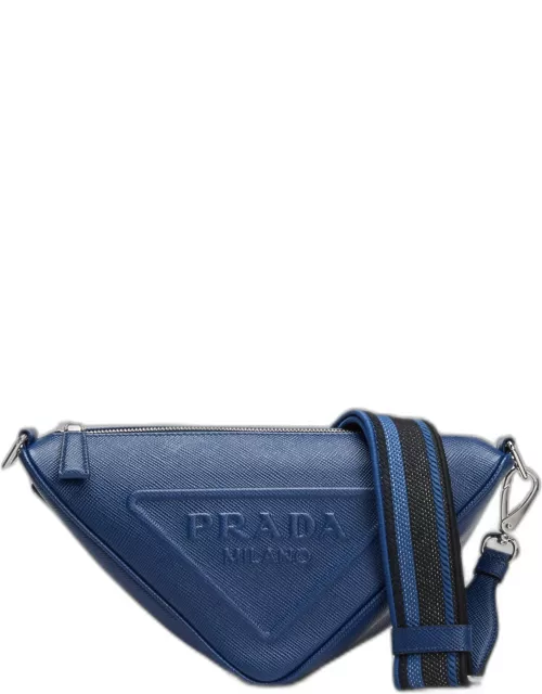 Men's Saffiano Leather Logo Triangle Crossbody Bag