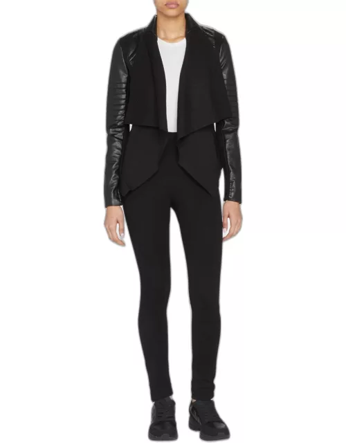 Drape-Front Quilted Faux-Leather Jacket