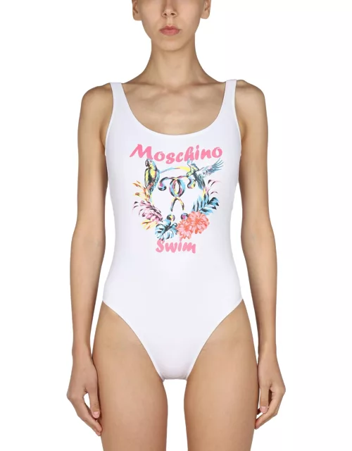 moschino logo print one piece swimsuit