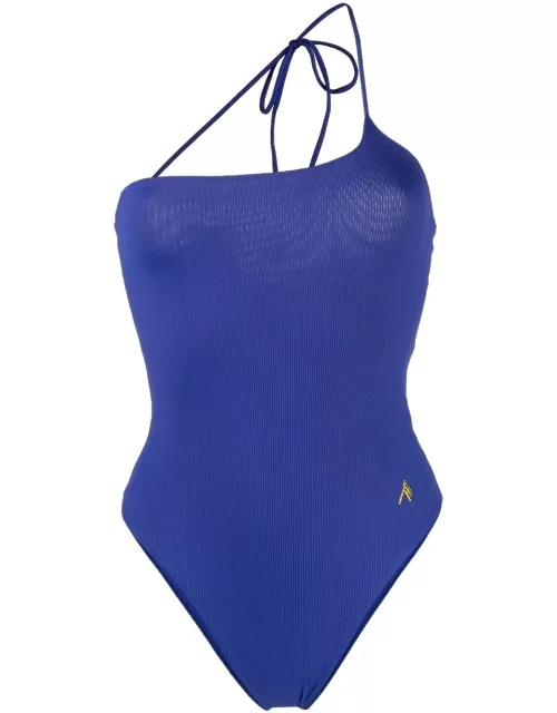 The Attico ribbed-knit one-shoulder swimsuit