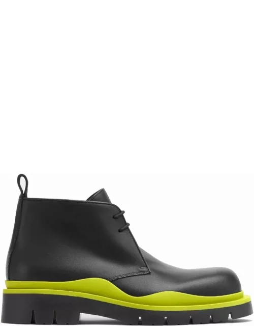 Black Tire ankle Boots with green sole