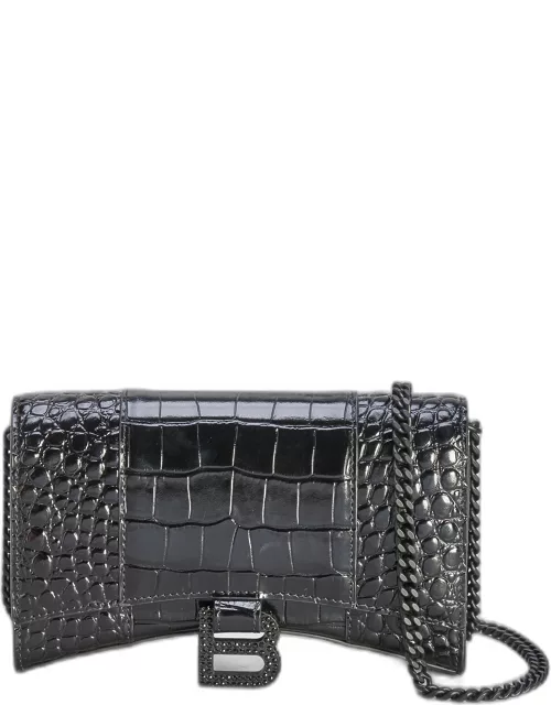 Hourglass Croc-Embossed Wallet on Chain with Strass B
