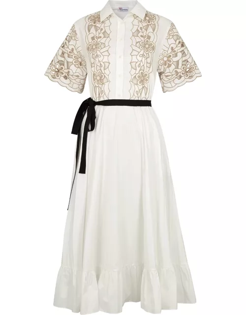 White eyelet-embroidered cotton-blend midi dress