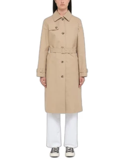 Beige single-breasted trench coat