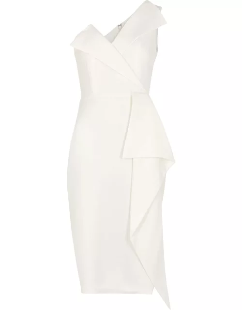 White one-shoulder ruffled midi dress