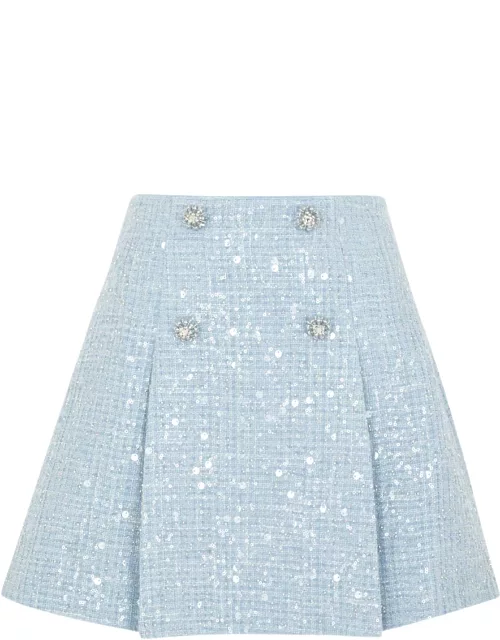 Self-portrait Sequin-embellished Bouclé Tweed Mini Skirt - Blue - 10 (UK10 / S)