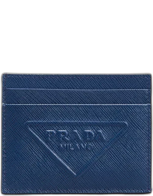 Men's Saffiano Tonal Logo Leather Card Case