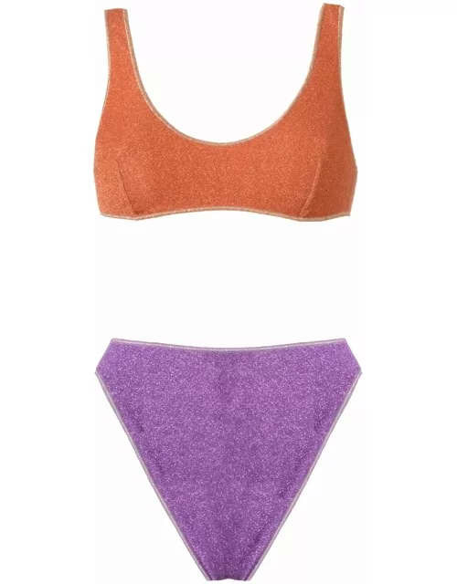 Purple and orange Sporty Bra 90s Bottom Bikini Set