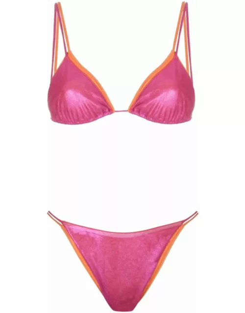 Fuchsia and orange Lamè Double Bikini Set