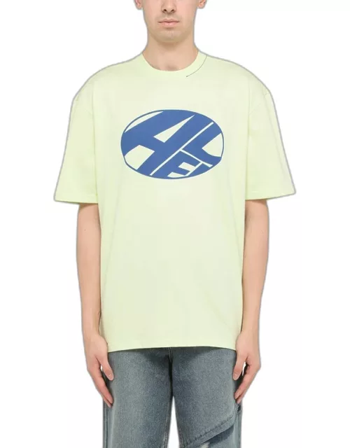 Lime green t-shirt with printed Distort logo