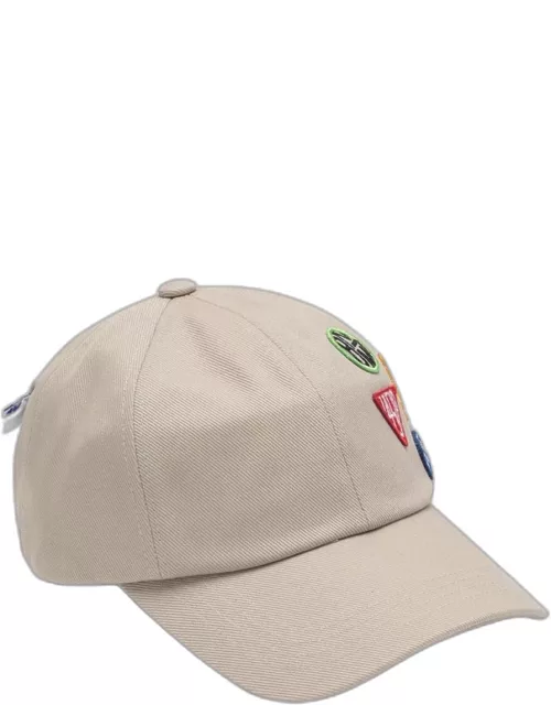 Beige baseball cap with multi patche