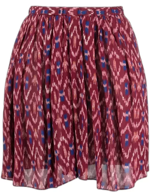 Abstract print red pleated Skirt