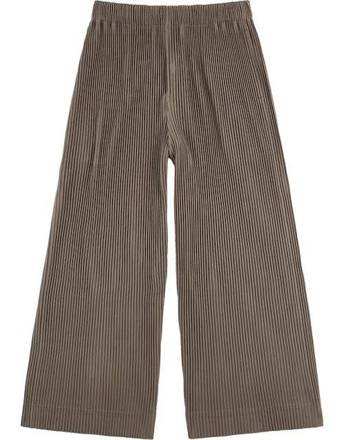 Olive cropped plissé jersey trousers