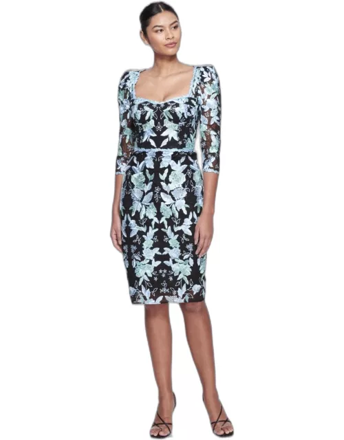 Marchesa Notte Fitted 3/4 Sleeve Dres