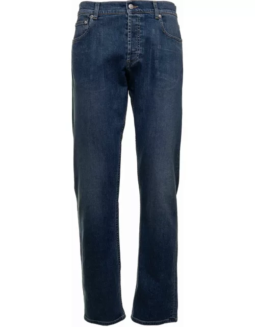 Alexander Mcqueen Mans Five Pockets Blue Denim Jeans With Logo