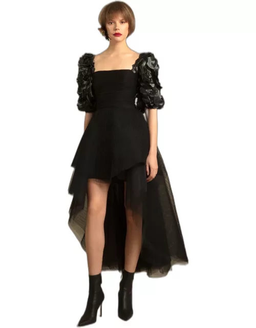 Gemy Maalouf Squared Ruffled Tulle Dres