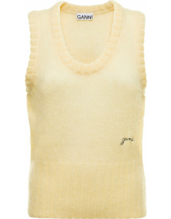 Ganni Womans Yellow Mohair Blend Tank With Logo