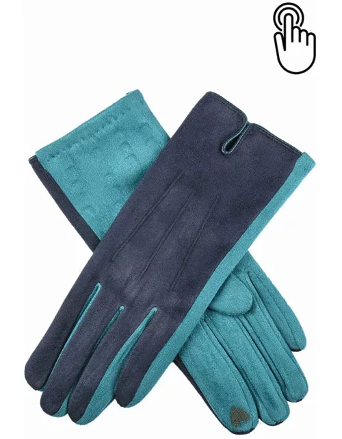 Dents Women'S Two Colour Touchscreen Faux Suede Gloves In Navy/tea