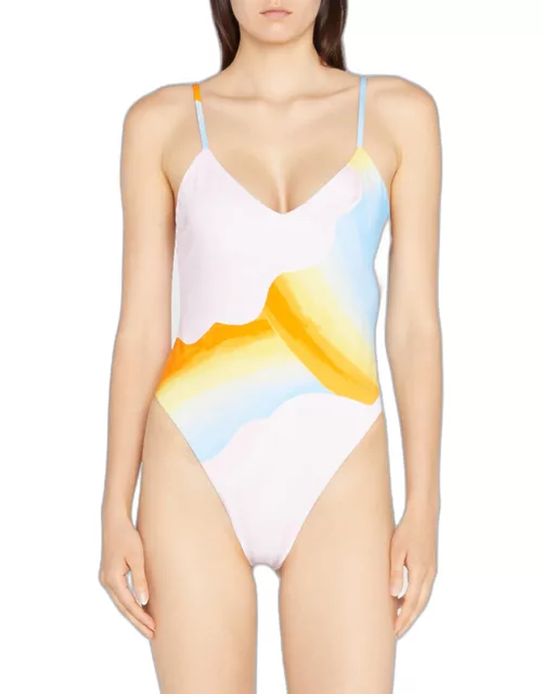 Chrishell V-Neck Rainbow-Print One-Piece Swimsuit