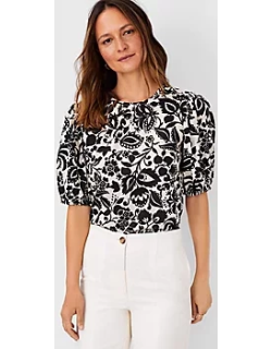 Ann Taylor Tall Tropical Scoop Back Puff Sleeve Top