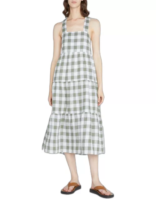 Canyon Linen Checked Tiered Midi Dres