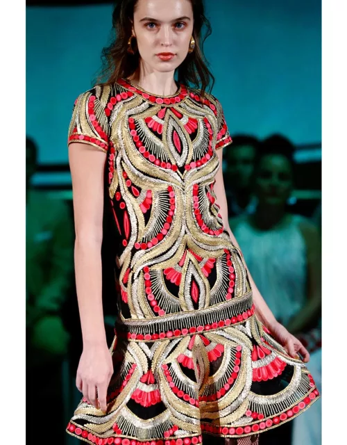 Naeem Khan Embroidered Flared Dres