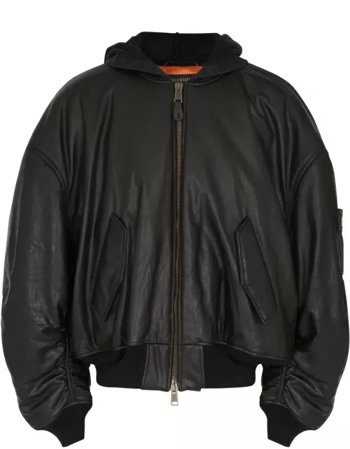 Balenciaga Diy Metal Hooded Leather Bomber Jacket - Black