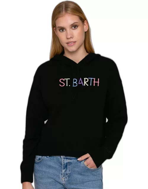 MC2 Saint Barth Cropped Knit Hoodie With Saint Barth Embroidery