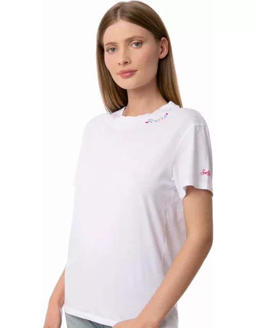 MC2 Saint Barth Woman Cotton T-shirt With Love Paris Embroidery