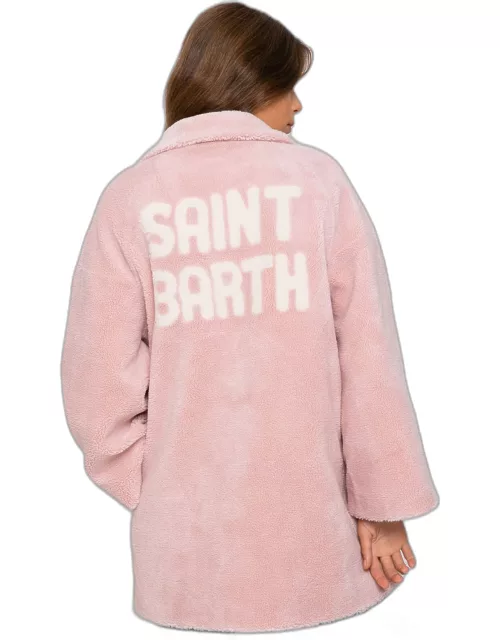 MC2 Saint Barth Woman Coat Pink Teddy Fabric