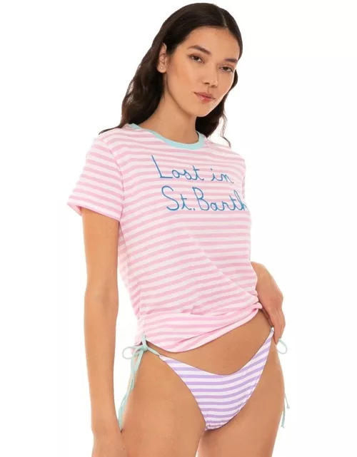MC2 Saint Barth Striped T-shirt With Lost In St. Barth Embroidery