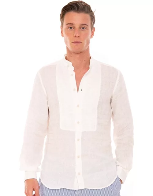 MC2 Saint Barth Off White Embroidered Man Linen Shirt