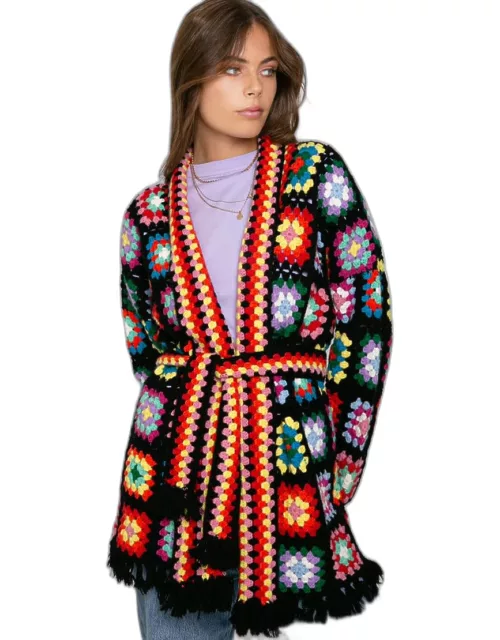 MC2 Saint Barth Multicolor Crochet Coat With Belt