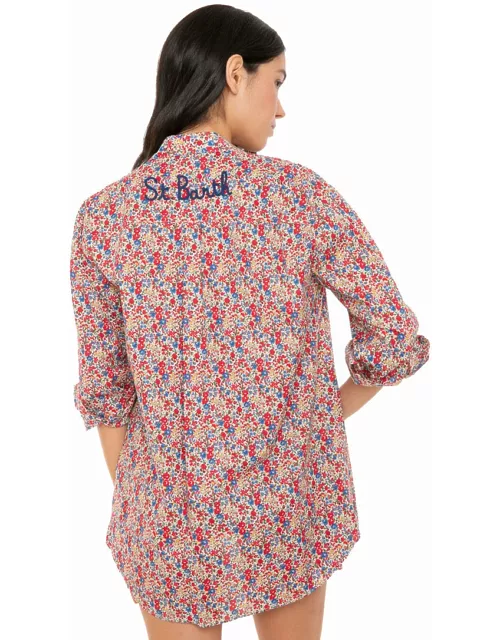 MC2 Saint Barth Woman Brigitte Cotton Shirt With Flower Print Made With Liberty Fabric