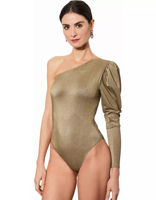 MC2 Saint Barth Knitted Glitter Gold One Shoulder Swimsuit / Bodywear