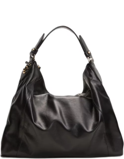 Ana Zip Calf Leather Hobo Bag