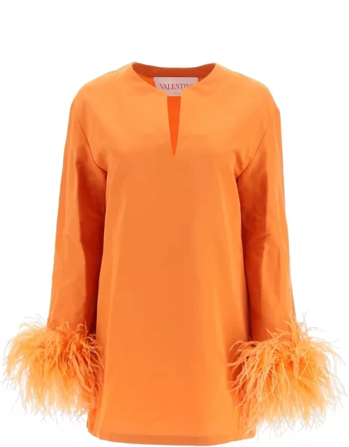 VALENTINO MICRO FAILLE DRESS WITH FEATHER