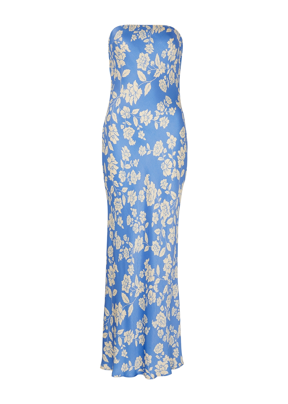 Blossom printed strapless satin maxi dress