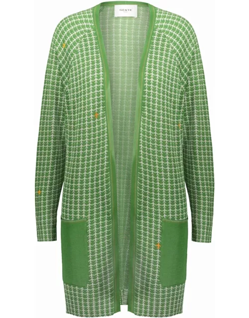 Green Cardigan with jacquard planes pattern