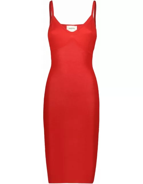 Red fitted fine knit Dres