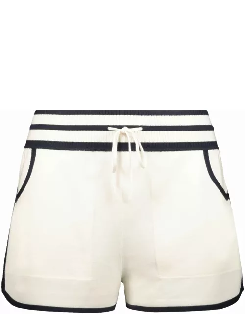 Cream fine knit Shorts with blue contrast