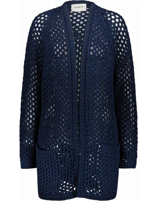 Blue mesh effect knit over Cardigan